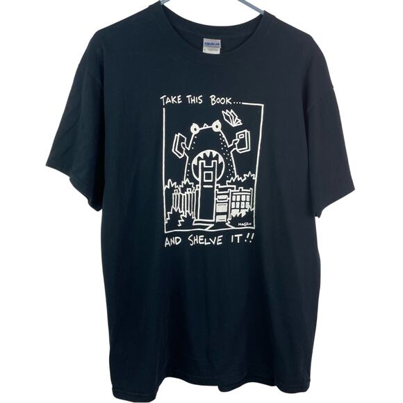 Vintage Black T Shirt Book Humor Reading Librarian Large - Picture 1 of 5
